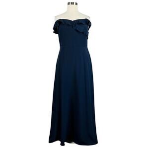 Adrianna Papell Women's Formal Dress Size 18 Blue Off the Shoulder Ruffle A-Line